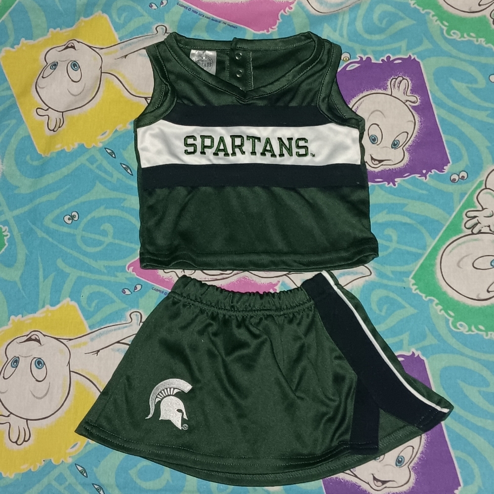 Y2K Michigan State Spartans Cheerleader Skirt & Jersey Top Shirt Vintage Outfit